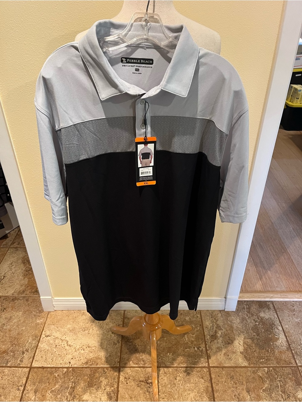 NWT Men’s Pebble Beach Golf Shirt In Classic Gray&Black Dry-Luxe Performance XXL